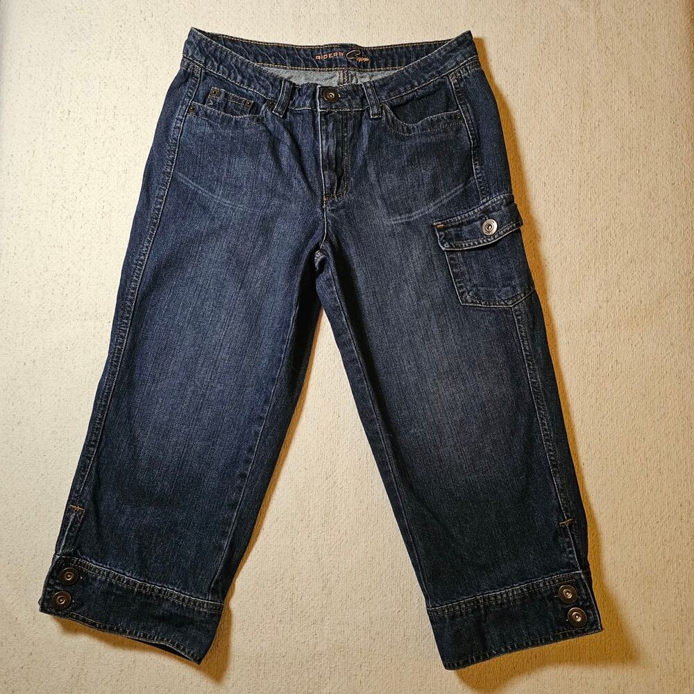 Riders Copper by Lee Size 8/10 Utility Cargo Capri Jeans Dark Wash Y2K Casual - Picture 2 of 10